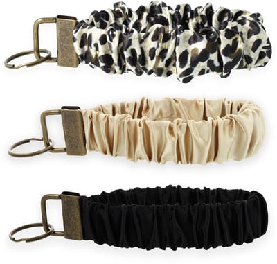 Lajetti Scrunchie Sleutelhangers Voordeelset 3 Stuks - Pols Sleutelhanger Zwart Panter Goud