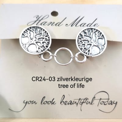 Vestsluiting - clip met ring in midden - Tree of Life - voor - vest - Gehaakt omslagdoek - sjaal - in kleur antiek zilver look.