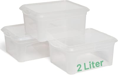 3x opbergdozen met deksel klein 2 L transparant nestbaar stapelbaar kunststof dozen met clipsluiting kunststof BPA-vrij 20x16,5x9 cm