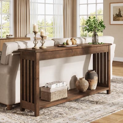 Tribesigns Massief Houten Consoletafel - 160 x 35 x 85 cm - Console Tafel voor Hal, Woonkamer, Entree, Foyer - Bruin