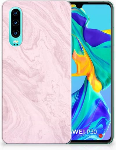 Huawei P30 TPU Siliconen Hoesje Marble Pink - Origineel Cadeau Vriendin