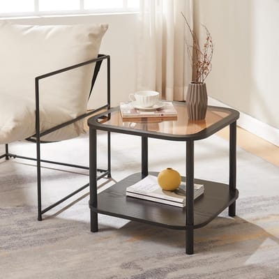 Salontafel bijzettafel - Kleine tafel - Woonkamer meubel - Met extra legplank - 51x51x45 cm - Zwart brons