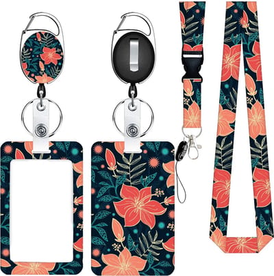 Travel Cords - Pashouder Set Oranje-Rood - 4 in 1 set - pashouder - keycord - uitrekbare badgehouder - telefooncord - stevig - werk - school