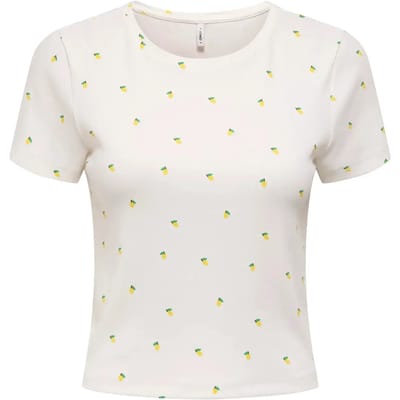 Only T-shirt Onlfenja Life Ss Aop Top Jrs Noos 15347986 Cloud Dancer/lemons Dames Maat - L