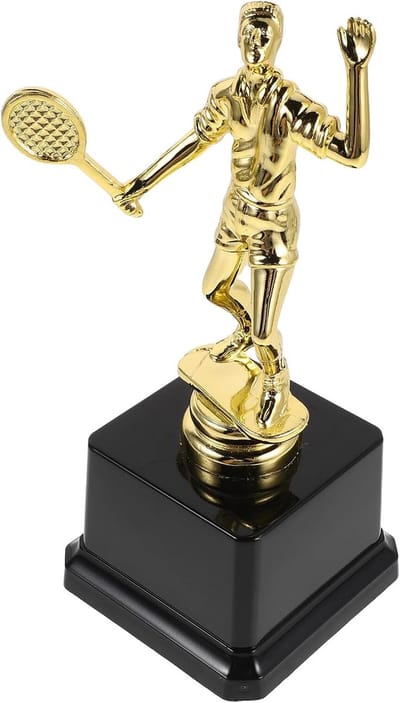 Gouden Plastic Trofee - Sportprijs Beker - Wedstrijd Erkenning - Badminton Motief - 17.40X7.40X7.40CM - Goud