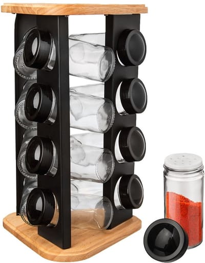 Kruidenrek met Kruidenpotjes Draaibaar BLACK 12 delig - Kruiden Organizer Set - Staand