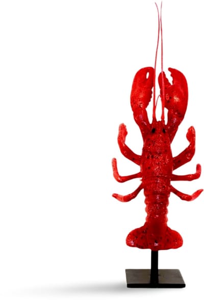 Kunst Kreeft medium op zwarte standaard, 43cm hoog