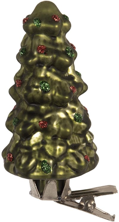 Clayre & Eef Kersthanger Kerstboom Ø 4x9 cm Groen Glas