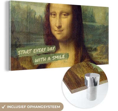 MuchoWow® Glasschilderij 40x20 cm - Schilderij acrylglas - Mona Lisa - Quote - Kunst - Foto op glas - Schilderijen