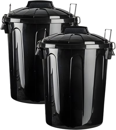PlasticForte Afvalemmer - 2x - zwart - 21 liter - vuilnisemmer met deksel - prullenbak - 35 x33 x 42,5 cm