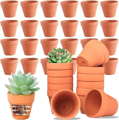 Kleine terracotta potten met drainagegat, ideaal voor kamerplanten, vetplanten en zaden, natuurlijk en decoratief, 6 x 7 cm