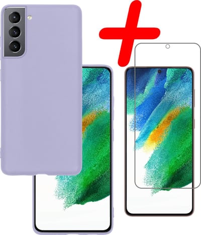 Hoesje Met Screenprotector - Geschikt voor Samsung Galaxy S21 FE - Sterk & Shockproof - Back Cover - Siliconen Case - Telefoon Hoes - Lila