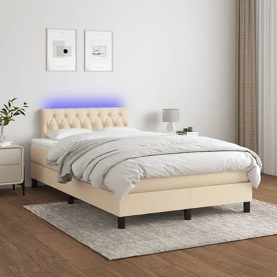 vidaXL - Boxspring - met - matras - en - LED - stof - crèmekleurig - 120x200 - cm