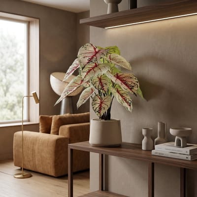 Florafy Kunstplant Caladium Wit Roze 57cm - Kunstplanten voor binnen - Onderhoudsvrij