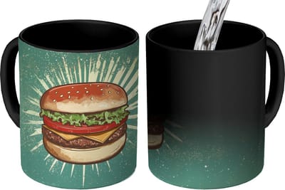 Magische Mok - Foto op Warmte Mokken - Koffiemok - Hamburger - Illustratie - Sla - Kaas - Magic Mok - Beker - 350 ML - Theemok