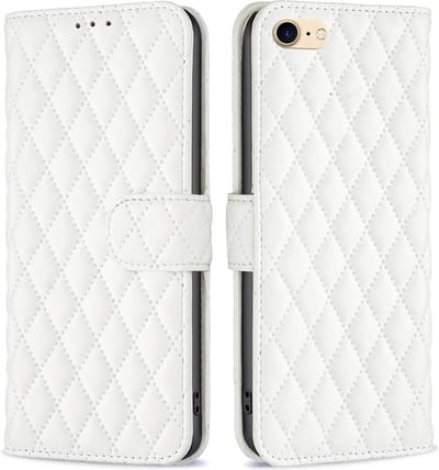 BINFEN Hoesje - Geschikt voor iPhone SE (2022/2020), iPhone 8 / 7 Hoesje - BINFEN Rhombus Book Case - Wit