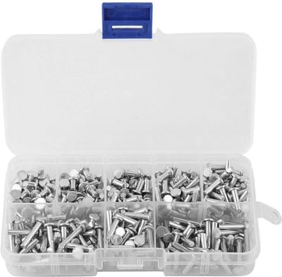 Dailygoods- Popnagels 400 stuks - Klinknagels voor leer - Holnieten - Popnageltang met popnagels - Aluminium - Multi-maten 3/4/5/6/8/10/12/16 mm