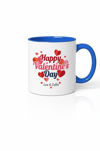 Valentijnsdag Mok 'Happy Valentine's Day' | Liefde & Koffie Design | Wit met Blauw | Romantisch Cadeau