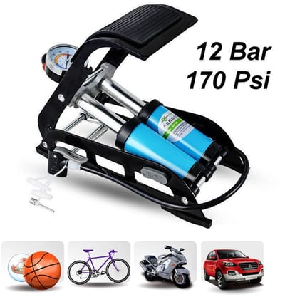 PRO Voetpomp - Fietspomp met drukmeter 170 Psi - Dubbele Cilinder en Manometer - Autobanden - Fietsenband - Motorband