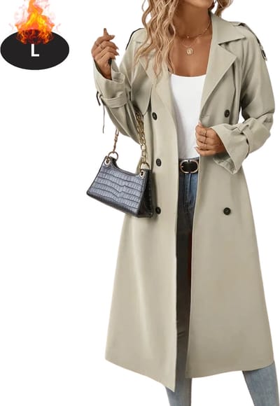 Livano Mantel Dames - Tussenmantel - Jas - Mantelpakje - Trenchcoat - Overjas - Overcoat - Winter - Khaki - L