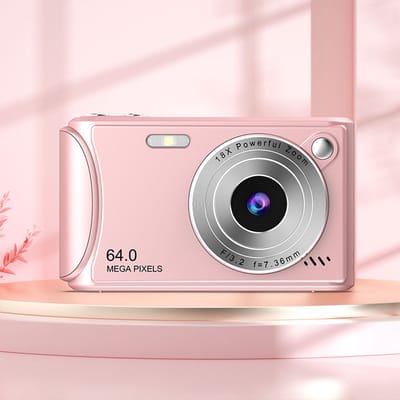 Digitale camera 1080P FHD 64MP met 2,4" LCD-scherm, 18x digitale zoom, compacte draagbare vlogcamera-adapter voor kinderen, tieners, studenten en beginners (roze)