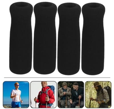 4 Stuks Sponshandgrepen voor Wandelstokken - Antislip Krukgrepen - Comfortabele Handvaten voor Krukken - Zwart