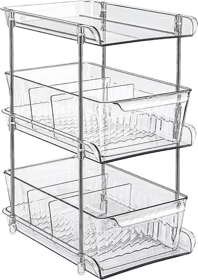 Thijox - Multifunctionele Gootsteenorganizer, Keuken- en Badkamer Wastafel Organizer, Drielaags Pull-Out Rek Met Laden, In-Kast-Organizer, Stapelbare