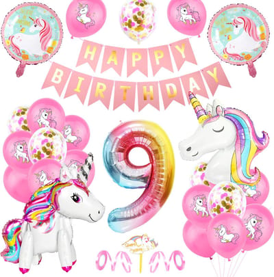 FeestmetJoep® Eenhoorn 9 jaar verjaardag versiering - Unicorn thema