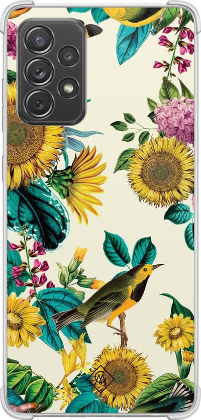 Casimoda® hoesje - Geschikt voor Samsung Galaxy A52 5G - Zonnebloemen / Bloemen - Shockproof case - Extra sterk - TPU/polycarbonaat - Mint, Transparant