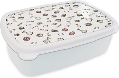 Broodtrommel Wit - Lunchbox - Brooddoos - Snoep - Vintage - Chocolade - Design - 18x12x6 cm - Volwassenen