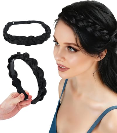 Elegante zwarte vlechtband voor vrouwen en meisjes, boho-stijl haaraccessoire, elastische haarband voor een natuurlijke look en rommelige vlechten