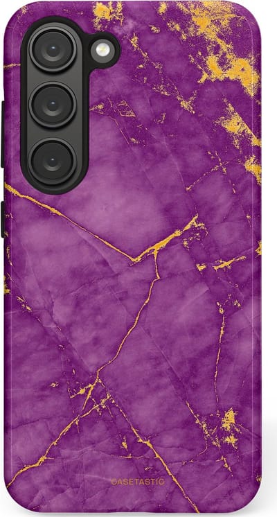 Casetastic hoesje geschikt voor Samsung Galaxy S23 - Dubbellaagse bescherming - Paarse Marmer - Fashion Case - Lavendel Goud