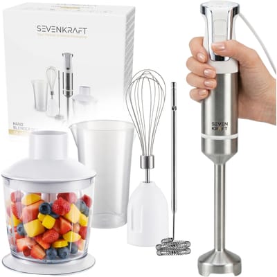 Sevenkraft Staafmixer 1800W – Blender Set 5-in-1 – Handblender met Hakmolen, Klopper & Melkopschuimer – 20 Snelheden + Turbo – RVS Staafmixer