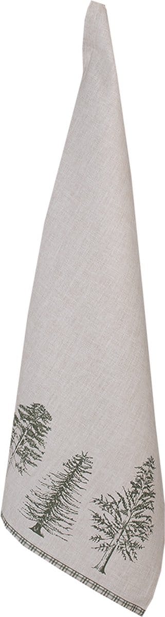 Clayre & Eef Theedoek 50x70 cm Beige Groen Katoen Dennenbomen