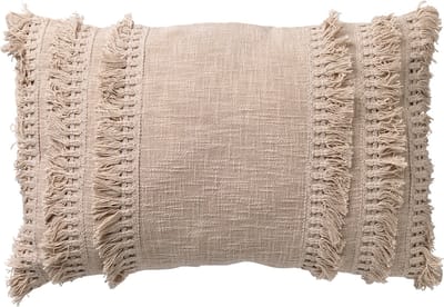 Dutch Decor FARA - kussenhoes 40x60 cm - 100% katoen - met franjes - Pumice Stone - beige - met rits - zonder binnenkussen
