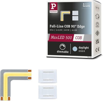 Paulmann 71126 MaxLED 500 LED-strip Full-Line COB Edge 0,3W 1000lm/m 800LEDs/m Dimbaar 0m Zilverkleurig Kunststof 6500K Uitschuifbare LED-strip