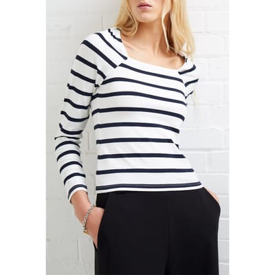 French Connection Rallie Stripe Ls Sq Nk Tee Stripe S White/marin Taglia: XS | Maglie a manica lunga Outlet | Donna | Bianco