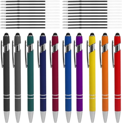 Hoogwaardige balpen set van 10 stuks in zwart met 20 navullingen, ergonomisch ontwerp en touchscreen functie
