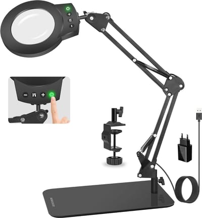 Vergrootglas met verlichting voor lezen en hobby's – 10x vergroting, aanraakbediening, verstelbare arm