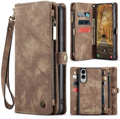 Geschikt Voor Samsung Galaxy S25 Edge Hoesje Wallet - Solidenz Wallet Case S25 Edge - Telefoon hoesje S25 Edge - Portemonnee hoesje S25 Edge - 2 in 1 Hoes - Uitneembare Backcover - Bruin