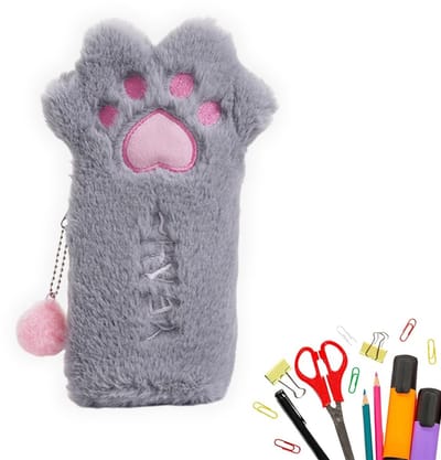 Dailygoody - pennenetui - kattenpootprint - duurzaamheid - zilver - uniseks - geschikt voor iedereen - 20 x 10 x 6 cm