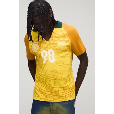 Varsity Jacquard Sportieve Raglan Gebreide Polo | Yellow | Size XS