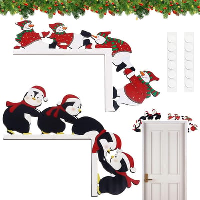 Houten Deurdecoratie - Kerstversiering Deur - Kerstsfeer Creëren - Dubbelzijdig Bedrukt - 2 stuks - Multicolor