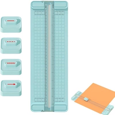 Papiersnijder - Cadeaupapier snijder - 4-in-1 bidirectionele papiersnijder - met rechte lijn, stippellijn en golvende meskop - draagbare papiersnijder - voor inpakpapier, cadeaupapier, kerstversieringen en handgemaakte kaarten - 365*123*15 mm - blauw