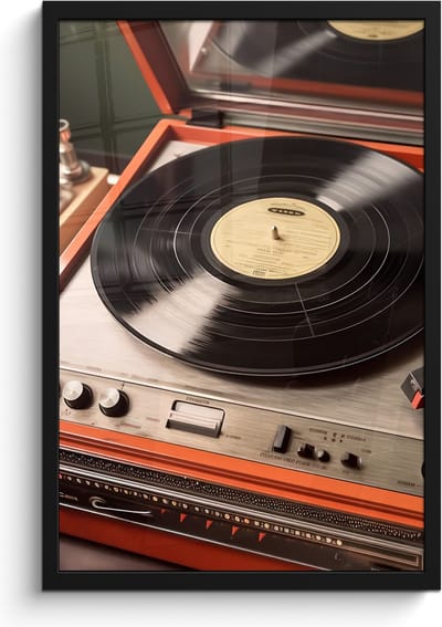 Poster in lijst - Fotolijst 40x60 cm - Posters - Vintage - Platenspeler - Plaat - Muziek - Posterlijst zwart - Decoratie - Wanddecoratie woonkamer - Muurdecoratie slaapkamer
