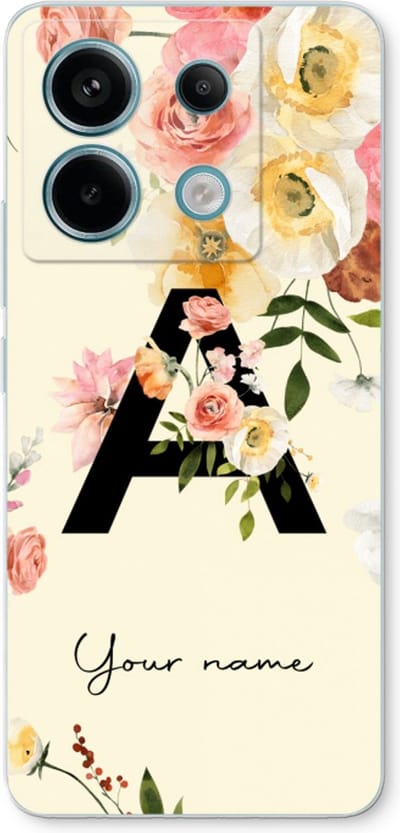 Gepersonaliseerd - Case Company® - Hoesje geschikt voor Xiaomi Poco X6 hoesje - Flirty Flowers Monogram - Soft Cover Telefoonhoesje - Bescherming aan alle Kanten en Schermrand