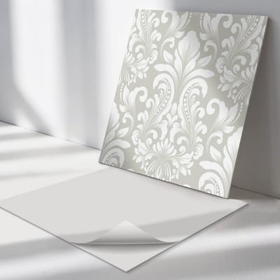 Wallfluent Vinyl Tegels - Plantenpatroon met Ornamenten Vinyl Wandtegels - 30 cm x 30 cm - Grijs PVC Tegels - Verpakking van 9 stuks - Vierkant PVC Tegels - Patroon Plaktegels - Wand PVC Tegels - Plaktegels Keuken en Badkamer