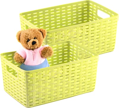 Plasticforte Opbergmand - 2x - Kastmand - rotan kunststof - limegroen - 12 Liter - 30 x 37 x 13 cm