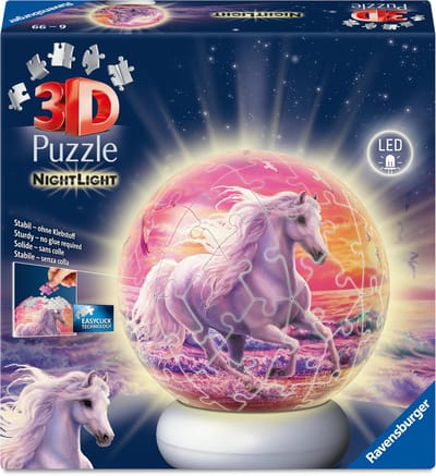Ravensburger – Paarden aan het Strand – 3D Puzzle-Ball Nachtlicht – 73 Stukjes