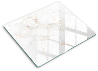 Wallfluent Spatscherm Keuken - Wit Fornuis Achterwand Glas - 60x52 cm - Elegante Stenen Marmer Spatscherm Glas - Abstractie Rechthoekig Spatscherm Keuken
